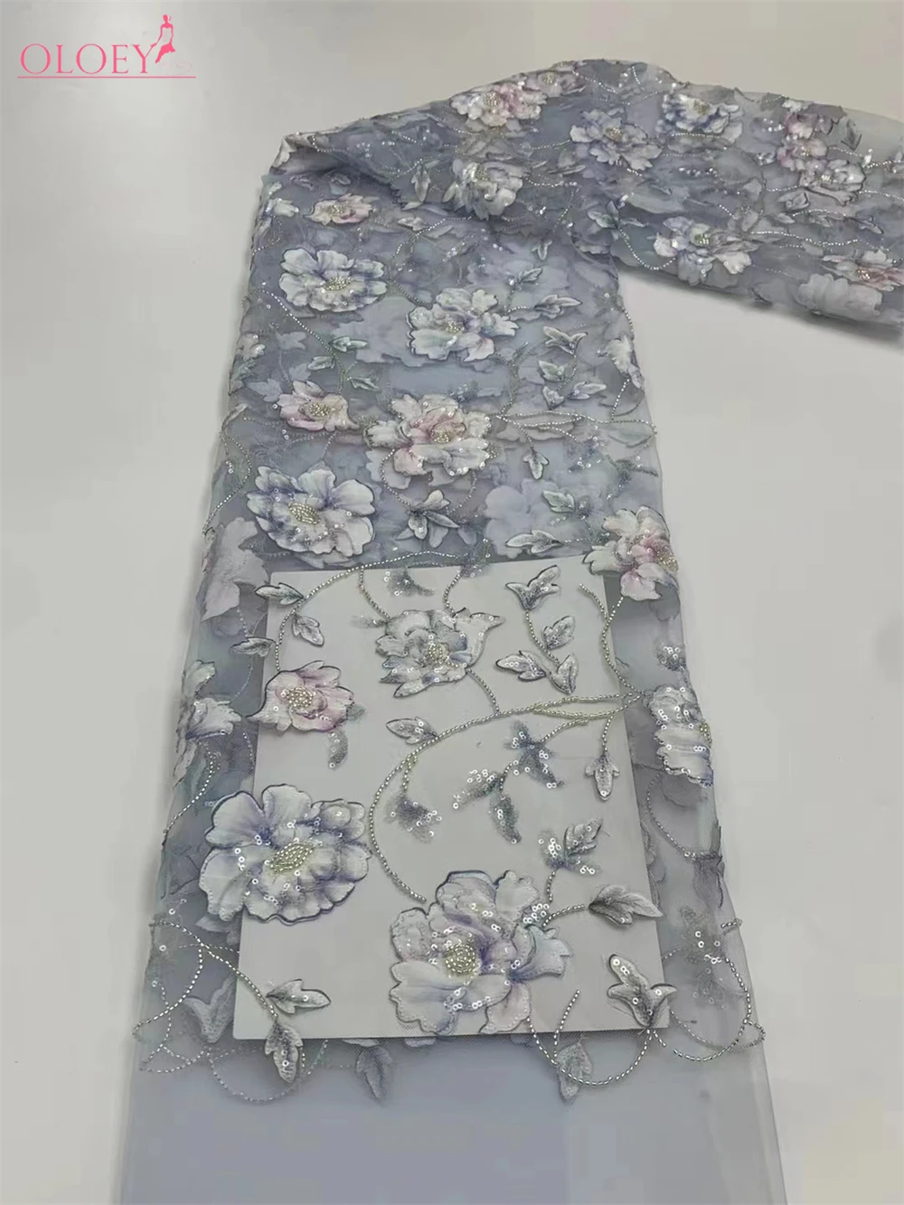 Fashion Elegant French Embroidery Beaded Lace Fabric African Nigerian With Sequins Fabric For Wedding Dress