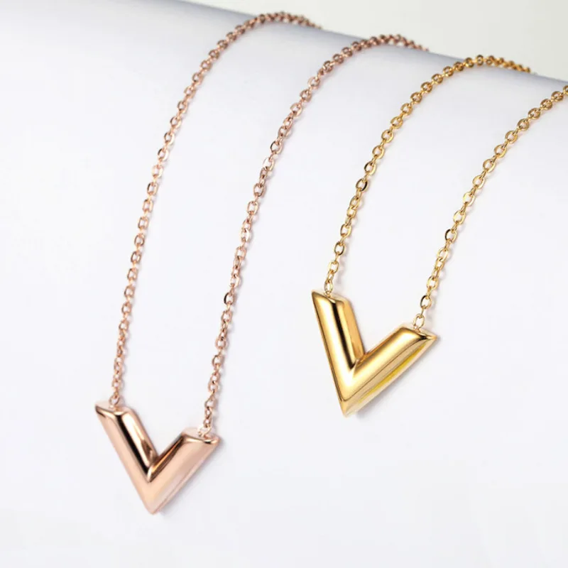 Fashion Brand V Letter Pendant Necklace For Woman Stainless Steel Women  Necklace Luxury Jewelry Female gift - AliExpress