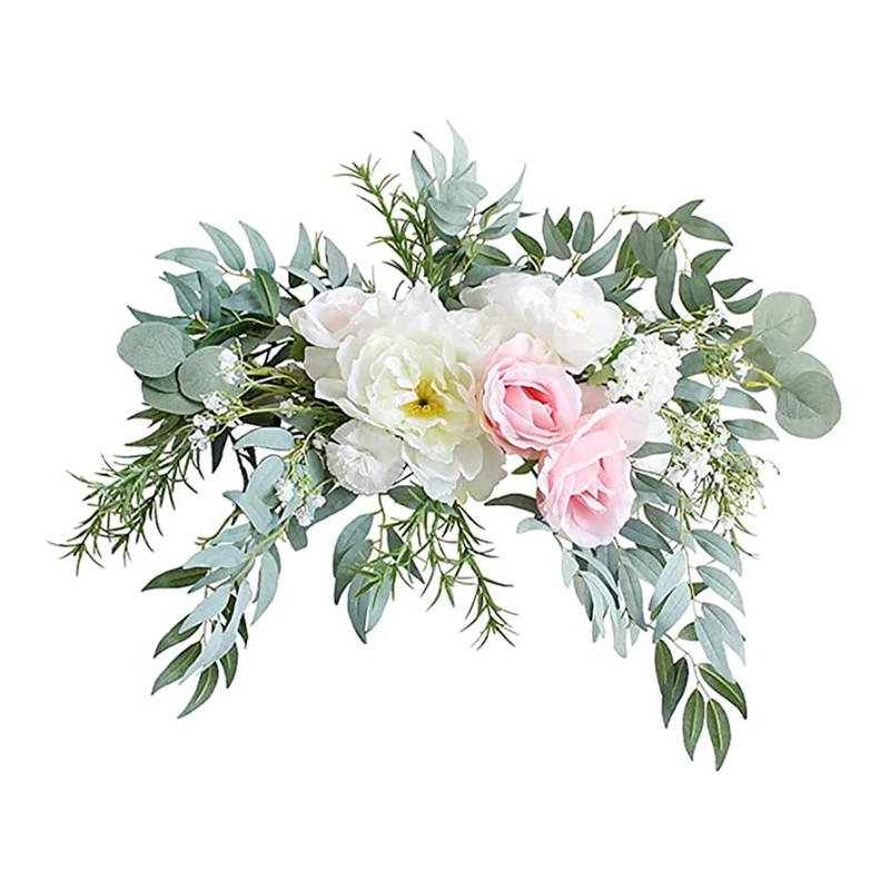 Promotion! Artificial Peony Swag With Eucalyptus Leaves Floral For Front Door Wedding Arch Lintel Decoration |