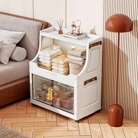 Large Foldable Flip-Top Transparent Storage Cabinet with Wheels - Space-Saving Mobile Organizer for Kitchen Bedroom Living Room 4