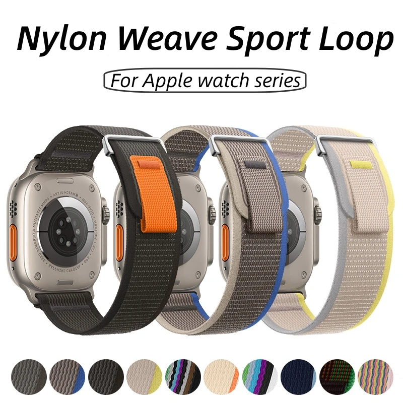 

Nylon weave Hook and loop strap for Apple watch band 40/41/42mm 44/45/49mm iwatch series 8 7 6 5 4 3 2 Sprots braided Bracelet