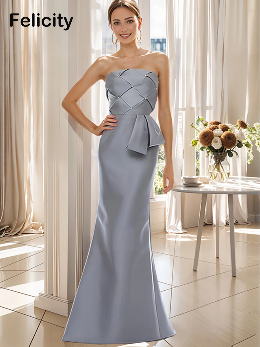 

Elegant Mother of the Bride Dress 2023 Mermaid Strapless Formal Wedding Guest Dresses Beading Floor-Length Evening Party Gowns