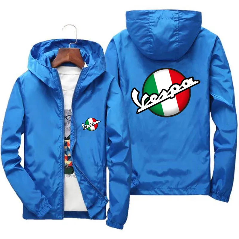Mens Vespa Italy Flag Motorcycle Sportswear Hooded Bomber Zipper Thin Zipper Windbreaker Cycling Coat Jacket Plus