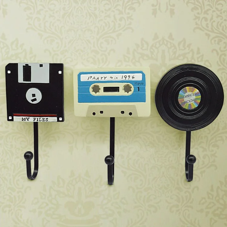 Set of three tape disk records creative clothes hook decorative hook door art hook