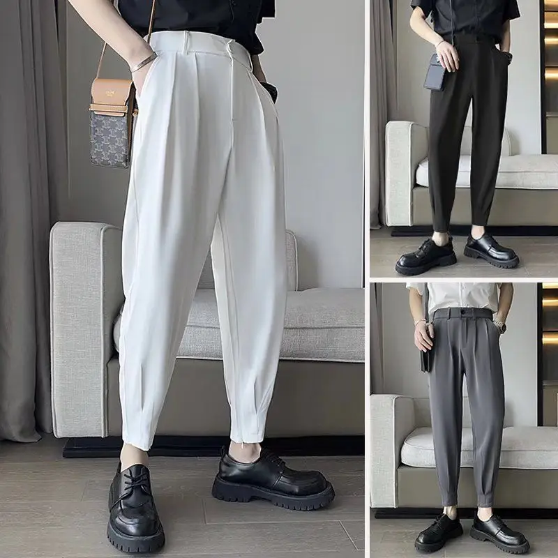 

Men's Classic Solid Color Summer Thin Casual Pants Business Fashion Stretch Cotton Slim Brand Trousers Male Formal Wedding A187