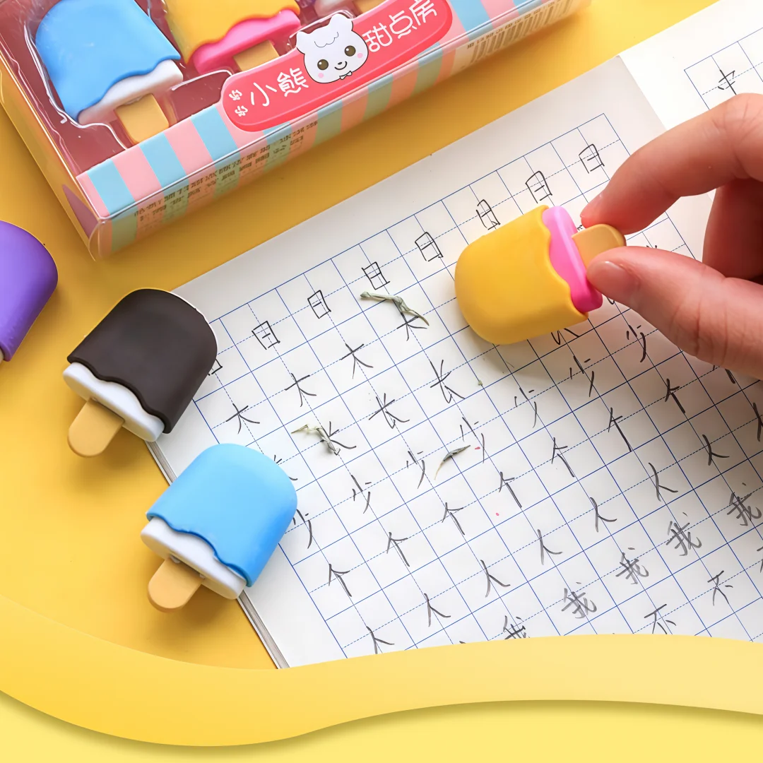 4개의 상자로 구성된 1세트 귀여운 달콤한 도넛 아이스크림 콘 롤리팝 지우개 다양한 모양의 어린이를 위한 교육용 문구류