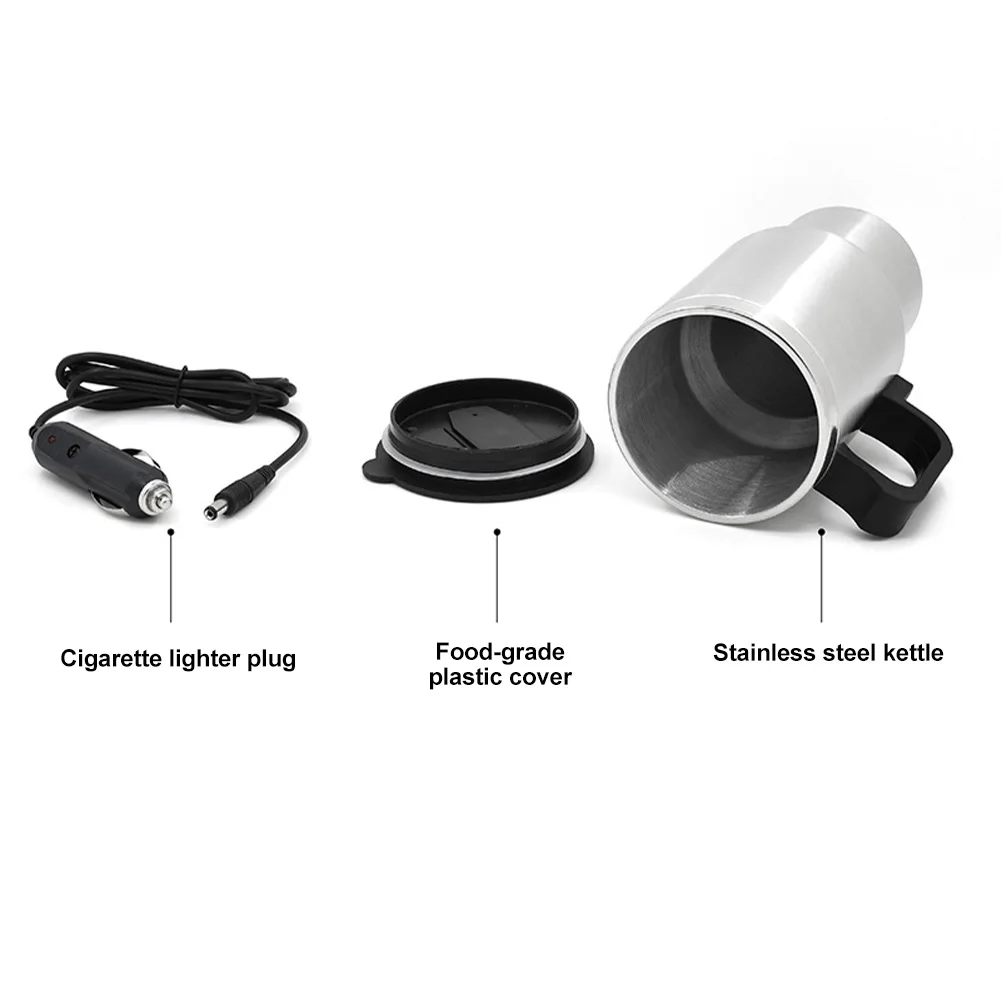 DC 12V Car Electric Kettle 450ml Car Heating Cup Stainless Steel Travel Coffee Mug Double Layer Vacuum Insulation Travel Kettle