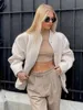 HH Women Fashion Oversized Solid Color Bomber Jacket Casual Pockets Long Sleeve Button Down Coat Female Chic Outerwear