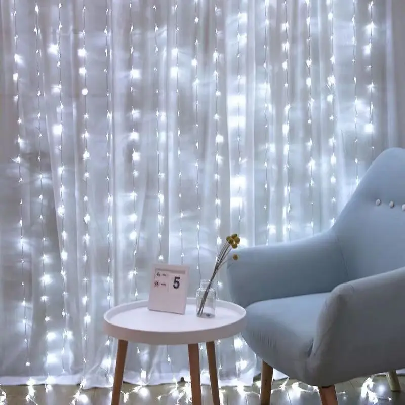 Guirnalda de luces LED de 3 m para decoración de Navidad, fiestas, bodas, control remoto por USB, 8 modos de iluminación en cascada