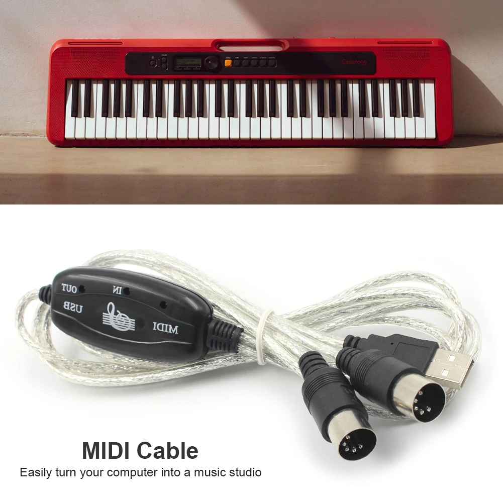 PC Computer Adapter Cable USB IN-OUT MIDI Music Keyboard Converter Cord Wire For Music Lovers Playing Accessories