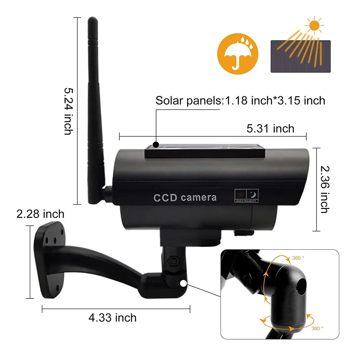 Aumengear Solar Powered Fake Security Camera, Bullet Dummy Security Camera Simulated Surveillance System with Red Flashing Light 2