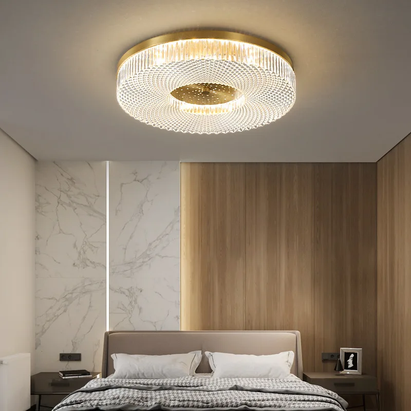 

Light luxury ceiling light round bedroom lamp simple balcony room lamp aisle all copper ceiling lamp