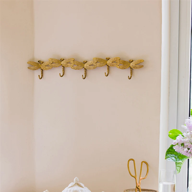 Hangers Key Holder Wall Brass Dragonfly Entrance Hanging Hook Cloakroom Long Rack Hook Home Decoration Housekeeper on Wall 3