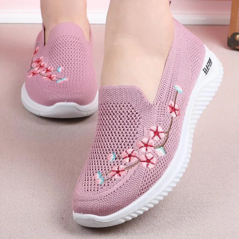 

Sneakers Women Casual Shoes Mesh Breathable Mother Shoes Fashion Lady Floral Comfort Walking Footwear Female Zapatos De Mujer