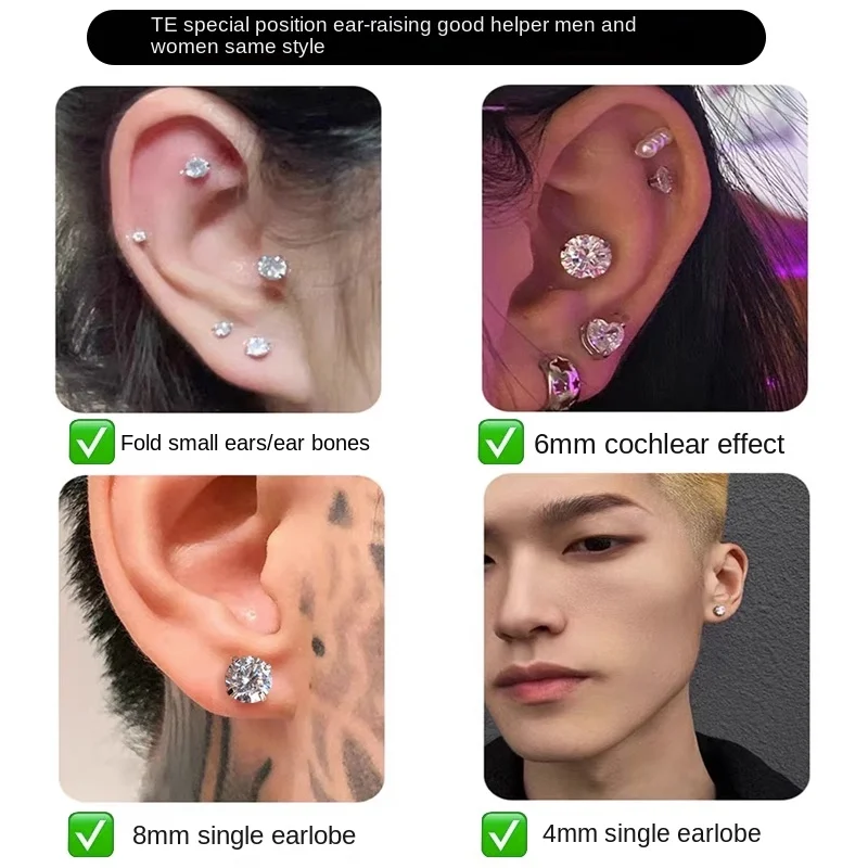 여성용 D 컬러 2.0 캐럿 100% 모이사나이트 스터드 귀걸이, 나사 이어 스터드, 스테인레스 스틸 티타늄 실버 싱글, 2-8mm