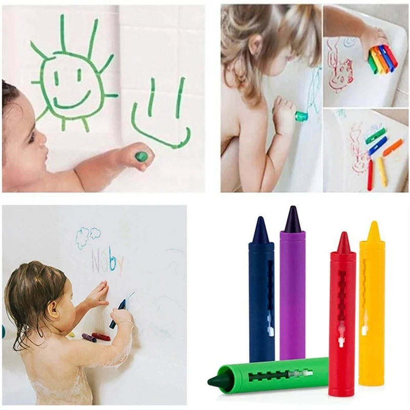Colored Crayons Washable Watercolor Pen Watercolor Pen 6Pcs Bathroom Crayon Erasable Graffiti Toy Washable Doodle Pen For Baby Kids Bathing Creative Educational Toy