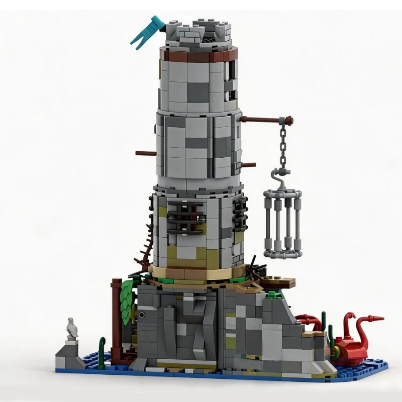 966개 맞춤형 MOC 중세 성 감옥 타워 모델 빌딩 DIY 블록 브릭 조립 장난감 어린이를 위한 인기 휴일 선물