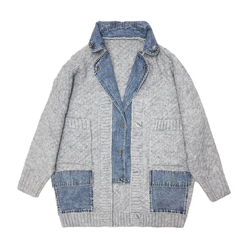 

Женский джинсовый кардиган с карманами, длинный вязаный кардиган с карманами, Осень-зима 2023