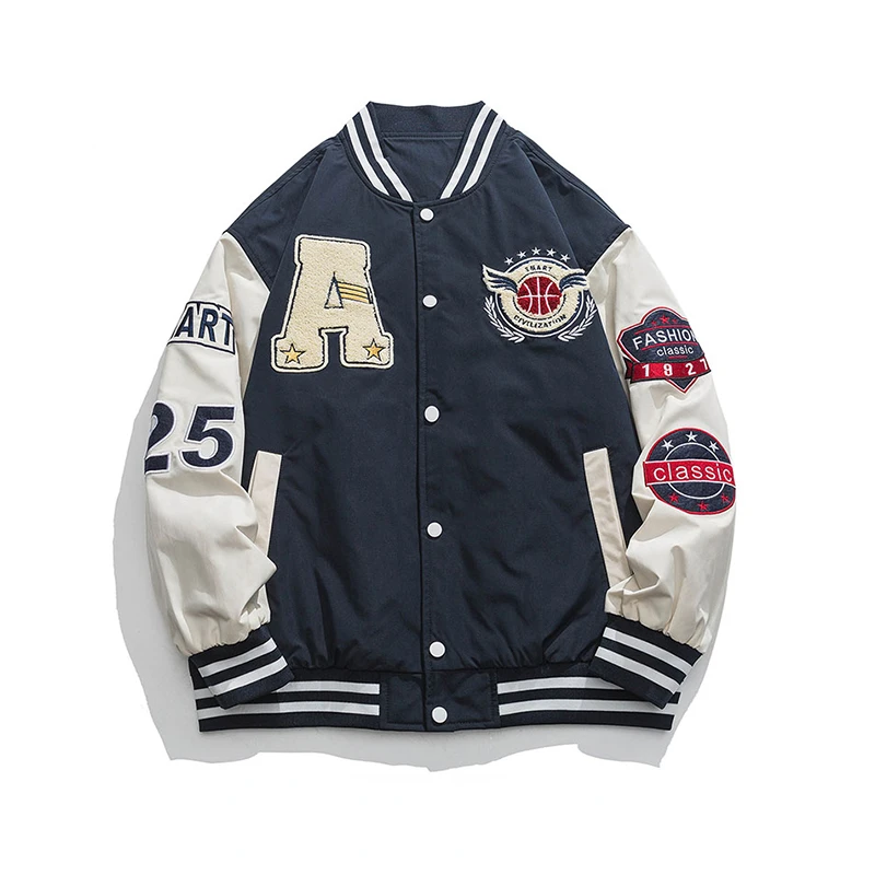 

Hong Kong Style Men's Jacket Letter A Retro Mlb Baseball Jacket College Trend Versatile Loose Top Unisex Veste De Baseball Homme