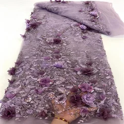 Luxury 3D African Sequins Beads Lace Fabric 2024 High Quality French Groom Wedding Bridal Embroidery Tulle Lace Fabric 1-5XC3257