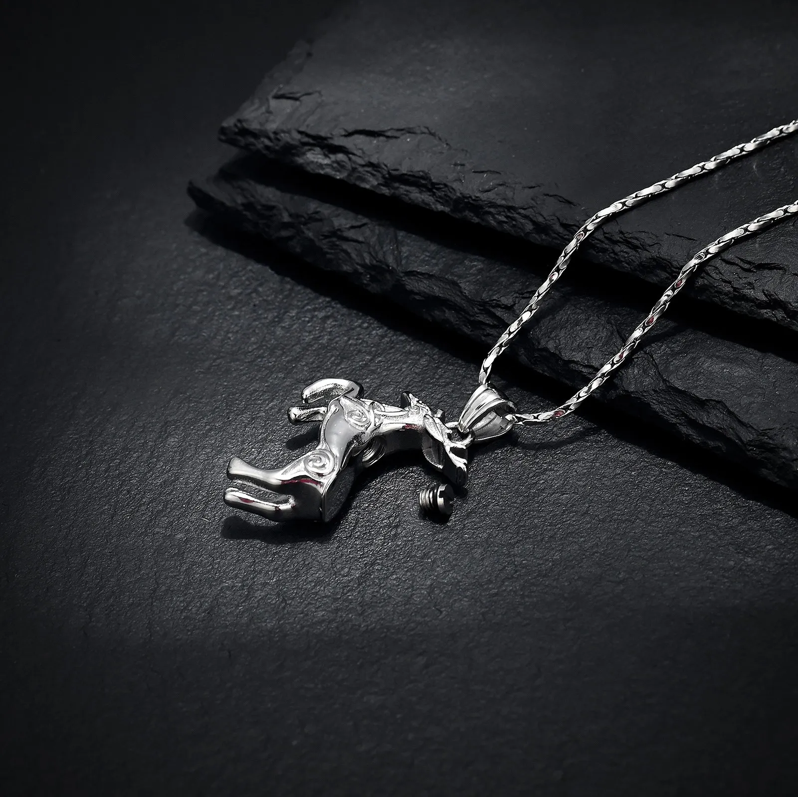 Stainless Steel Cremation Jewelry Memorial Urn Necklace Deer Pendant For Ashes Customize Men Customize Keepsake