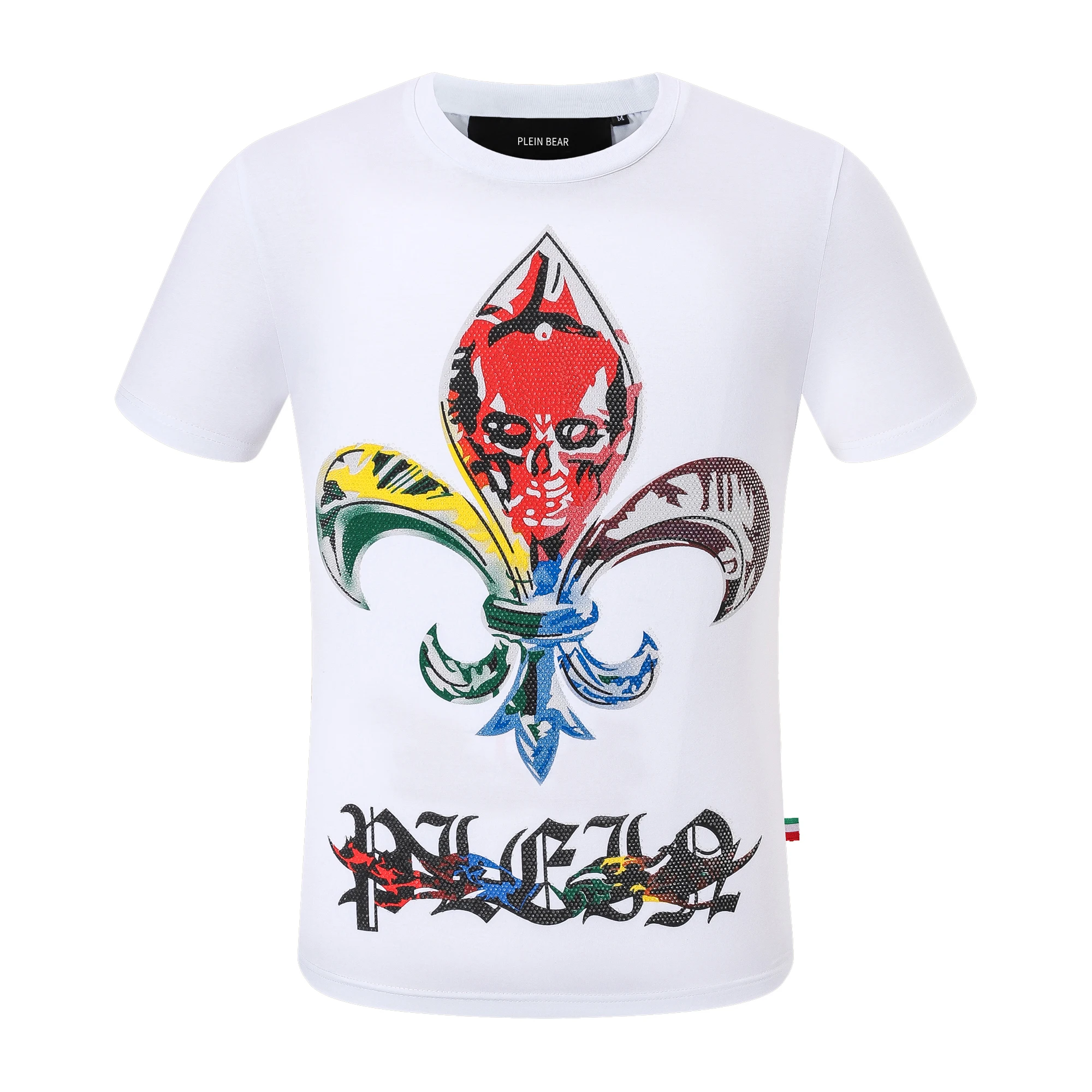 

PLEIN BEAR Men's T-SHIRT ROUND NECK SS CHROME SKULL WITH CRYSTALS 100% Cotton T-shirts Men Tops Comfortable Tees 1280