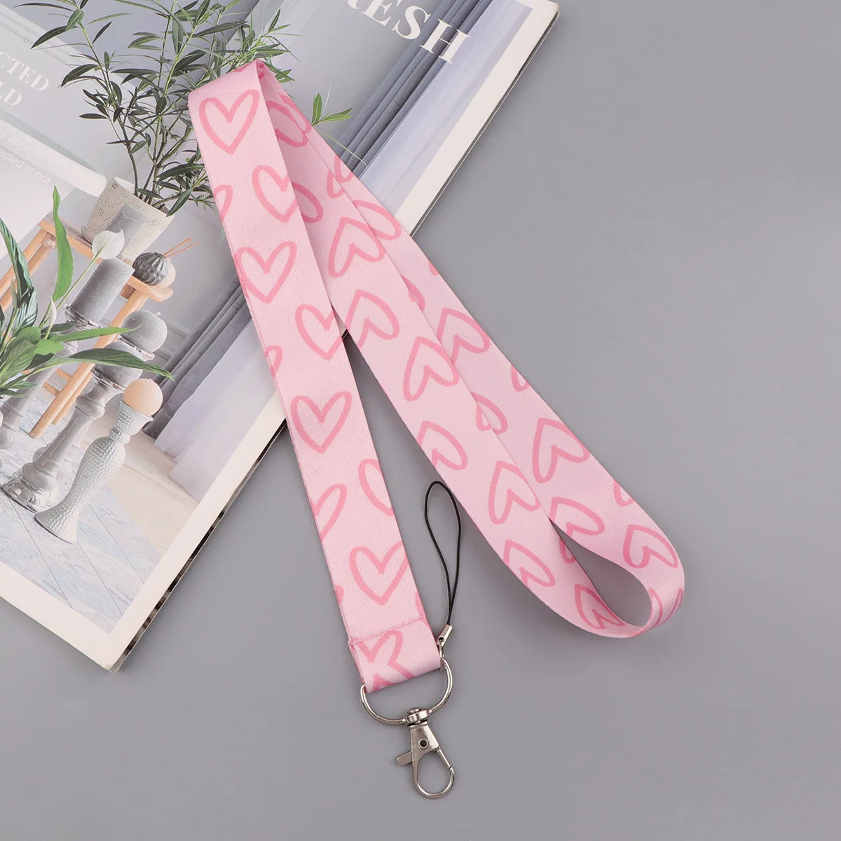 Pink Love Lanyard Neck Strap Keychain with Cute Romantic Card Holder and Keyring Accessories