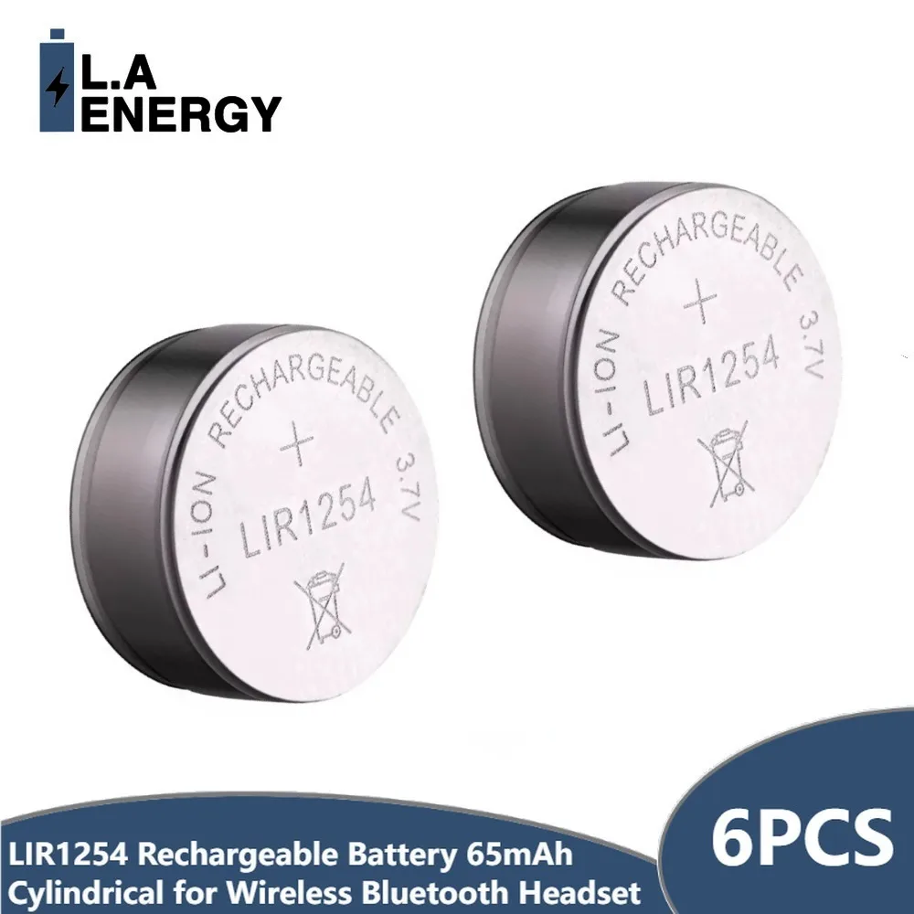 

6PCS LIR 1254 Rechargeable Lithium Battery 65mAh LIR1254 Button Type Rechargeable Battery Cylindrical Wireless Bluetooth Headset