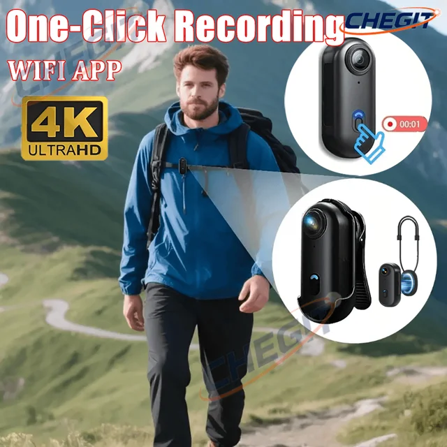 4K FHD POV Collar Cam Small Sports Camera Magnetic Necklace Pets Camcorder Mini Wireless WiFi H88 Bodycam Recording Vlog Selfie 1