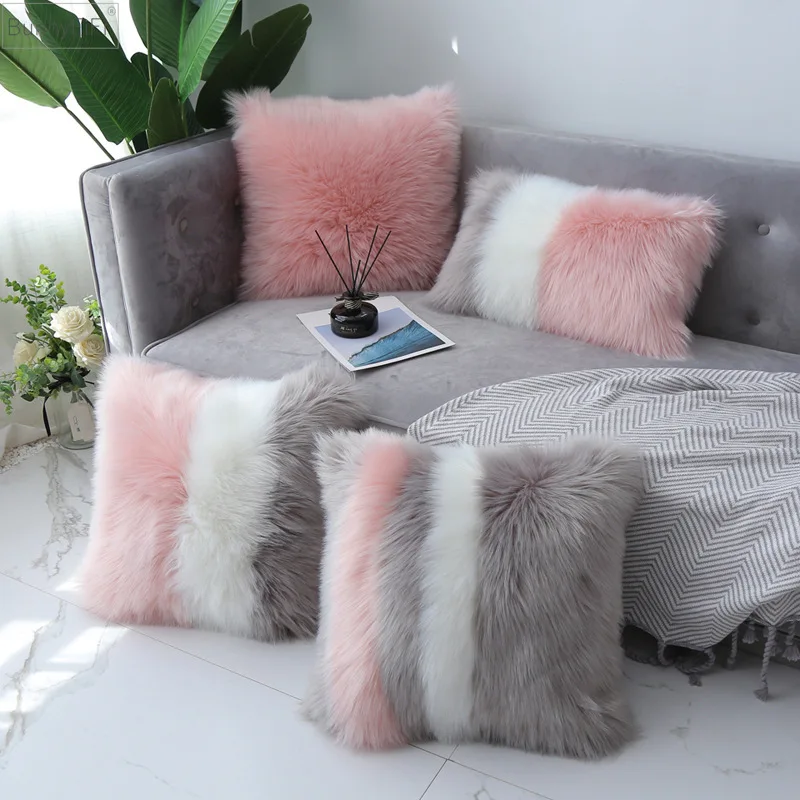 

Cover Artificial Plush Cushion Color Matching Single-Side Wool Decor Long Pillow Case Solid Furry Pillowcases 30x50cm 45x45cm