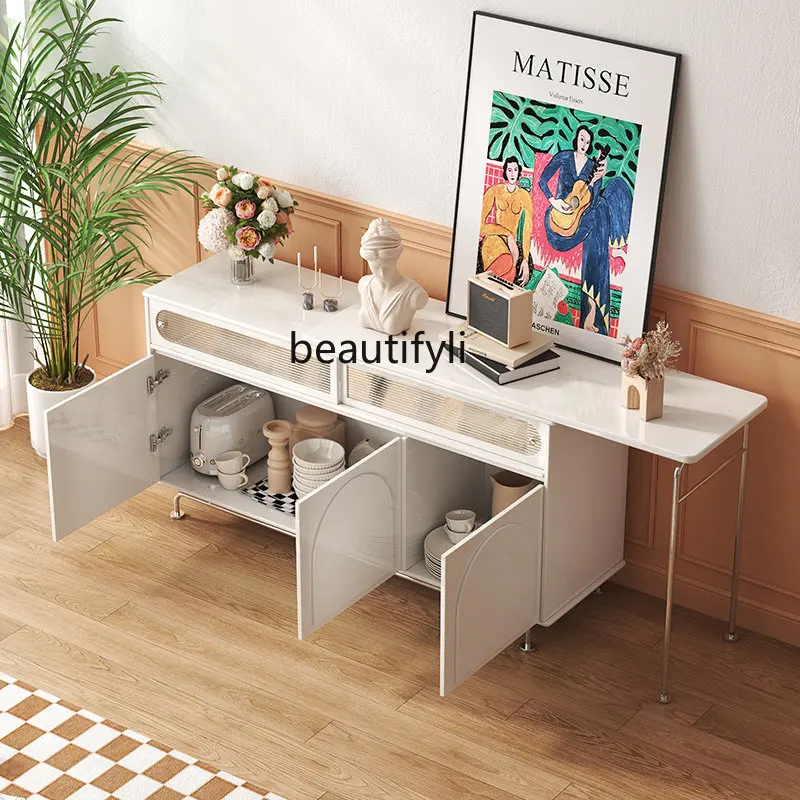

zq Cabinet Living Room Modern Light Luxury Cream Style Household Multi-Functional Storage Cabinet White Storage Wall Cabinet
