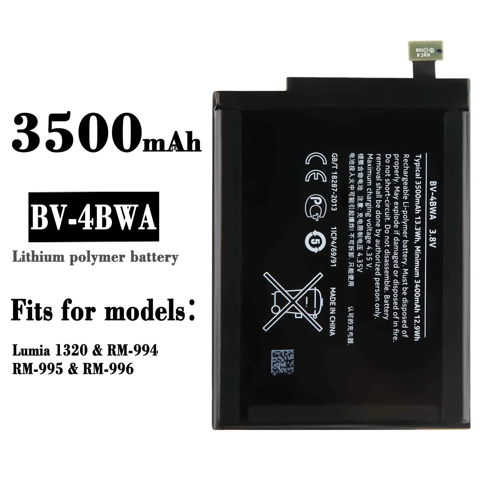 

High Quality Replacement Battery For Nokia Lumia 1320 RM-994 BV-4BWA Mobile Phone Large Capacity 3500mAh Batteries