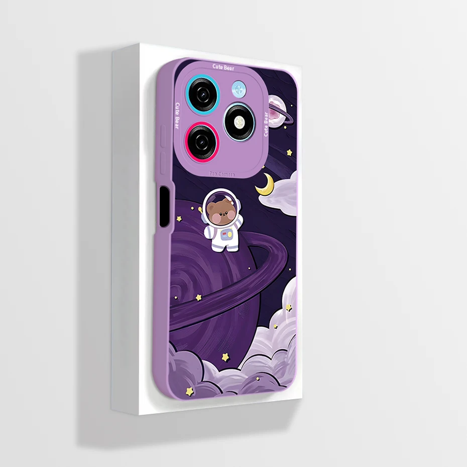 Cute Cartoon Astronaut Square Liquid Silicone Soft Protective Phone Cover in Fun Colors