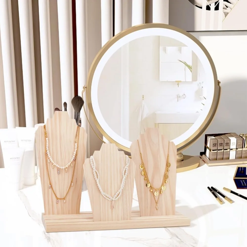 Removable Displays Wood Plank Necklace Storage Holder Bust Easel for Necklaces Rings Storage Blanched Almond jewelry box