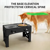 5 Adjustable Height for Different Needs 3 in 1 Pet Feeder Two Bowls One Lift Anti-upset High Neck Guard Slow Food Basin Pet Bowl 5