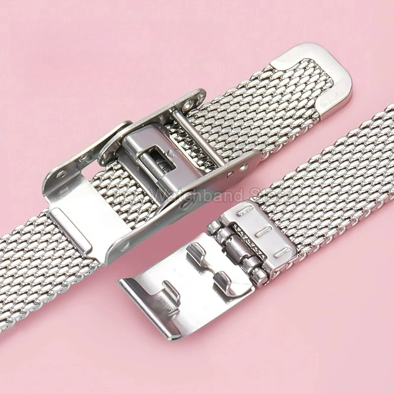 Compact Fine Mesh Watchband - Stainless Steel Woven Watch Chain 10mm