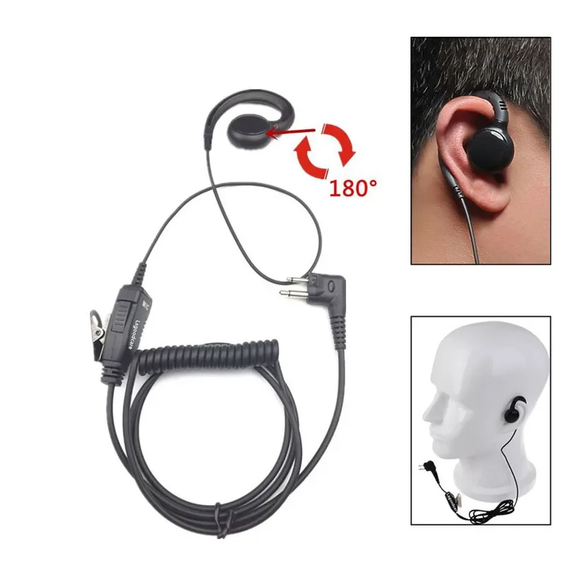 2 Pin 180 Degree Swivel Earphone Ear Hook Headset PTT Mic Speaker for Motorola CLS1410 CP200 CP88 CP100 CP040 Walkie Talkie