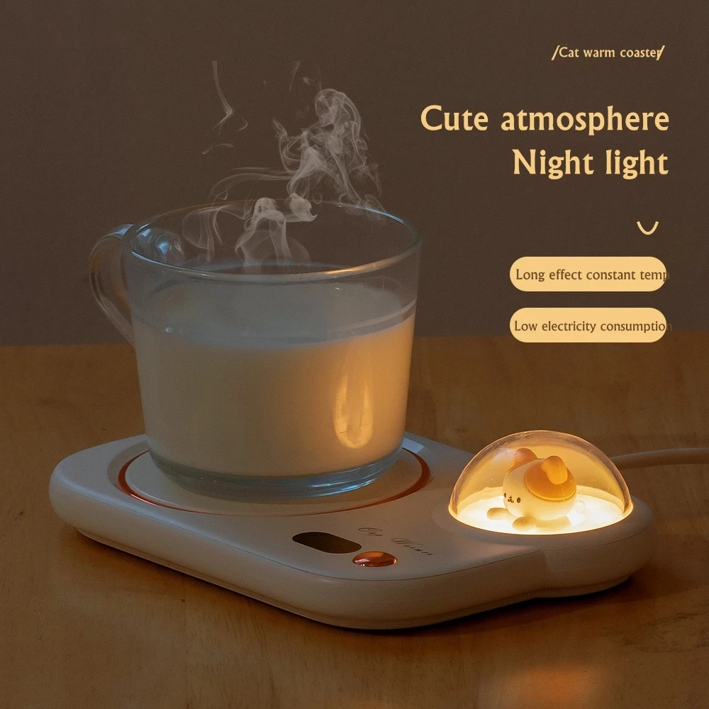Lovely Cat 3 Gear Temperature 8 Hours Auto-off Coffee Milk Water Mug Warmer Heating Cup Coaster Mat with Night Light Cup Heater 2