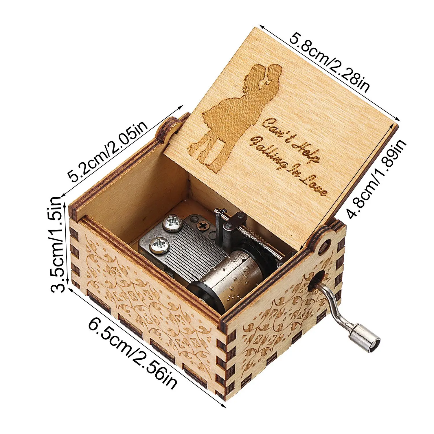 Music Box Vintage Engraving Wooden Music Box Hand-cranked Can't Help Falling in Love Wife Birthday Valentines Day Gift