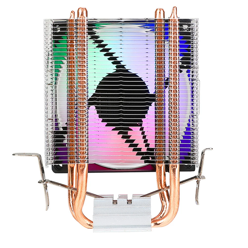 CPU 쿨러, 히트 파이프 2 개 포함, CPU 에어 쿨러, 인텔 LGA775, 1150, 1151, 1155, 1156/1200, AMD AM2 용, 3 핀 저소음 레인보우 RGB 냉각 선풍기