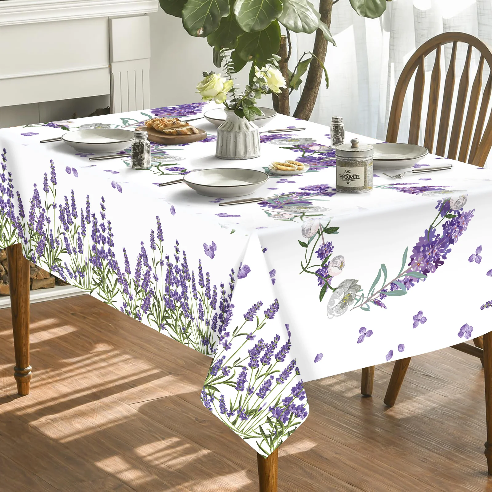 Spring Purple Lavender Floral Waterproof Tablecloth Wedding Party Decor Summer Flowers Rectangle Table Cloth Dining Table Decor 2