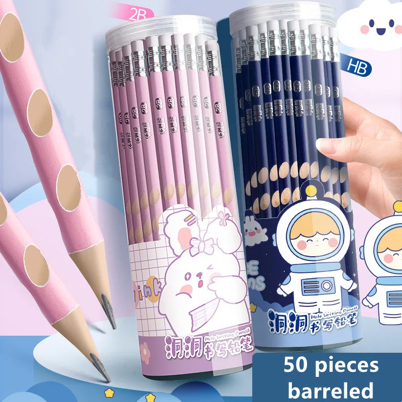 

50 barrels wooden pencil student carbon core pencil Triangular rod correction pen children practice pen 2HB exam pencil cute pen