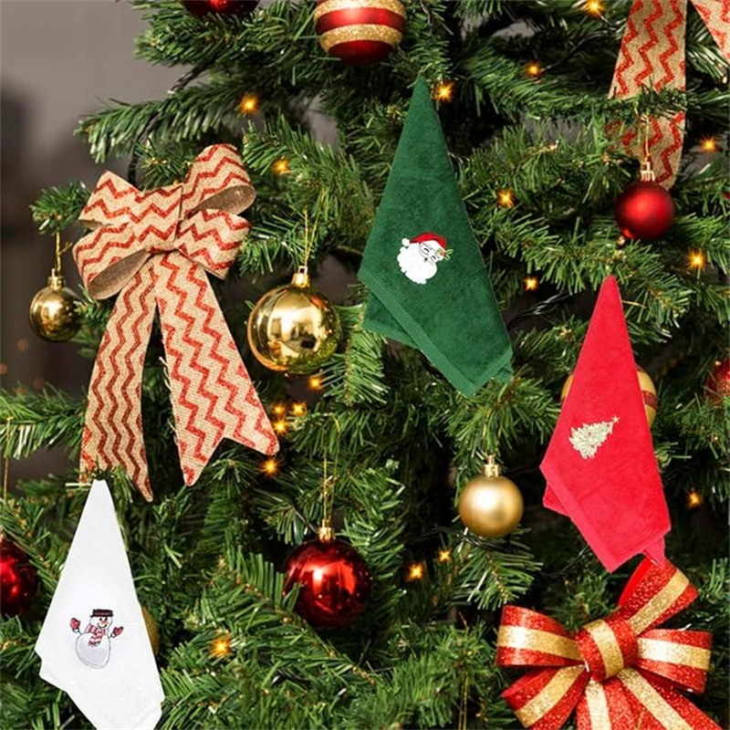 Cotton Towel Set Unisex Christmas Innovative Towel Kitchen Hand Towel Embroidered Holiday Towels