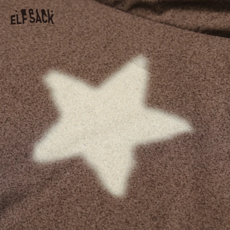 ELFSACK Graphic Brown PU Thicken Vest Women 2023 Winter New Designer Warm Outwears