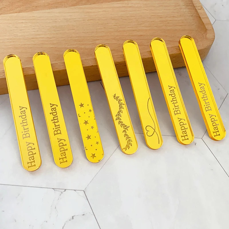 Acrylic Ice Cream Sticks Heart Star Happy Birthday Popsicle Sticks Cake Candy Pop Ice Lollies Baby Shower Kids Gift 10Pcs