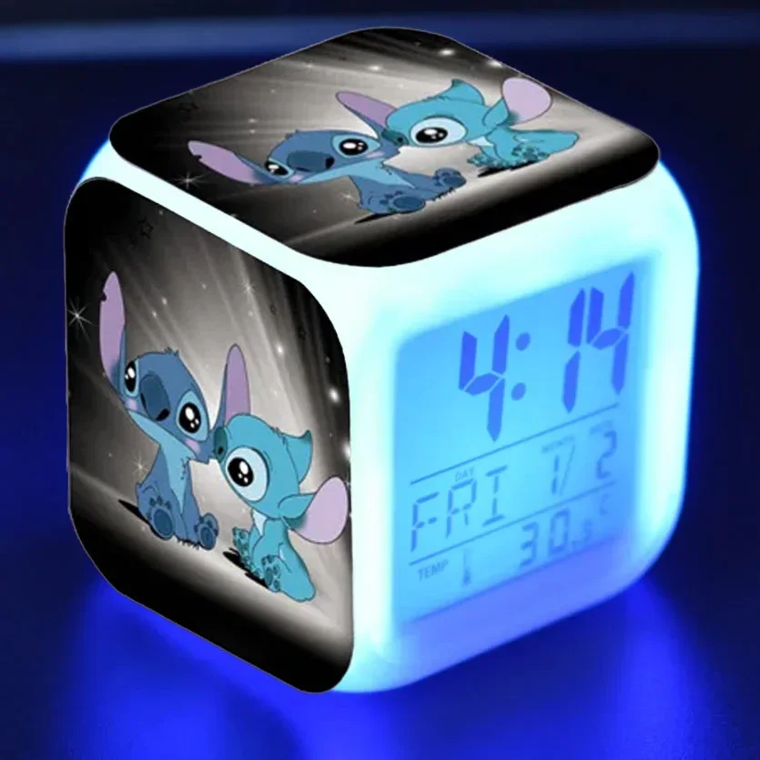 

Lilo&Stitch Disney Anime Alarm Clock Growing LED Color Change Digital Light PVC Cute Stitch Figure Toys for Kids Christmas Gift