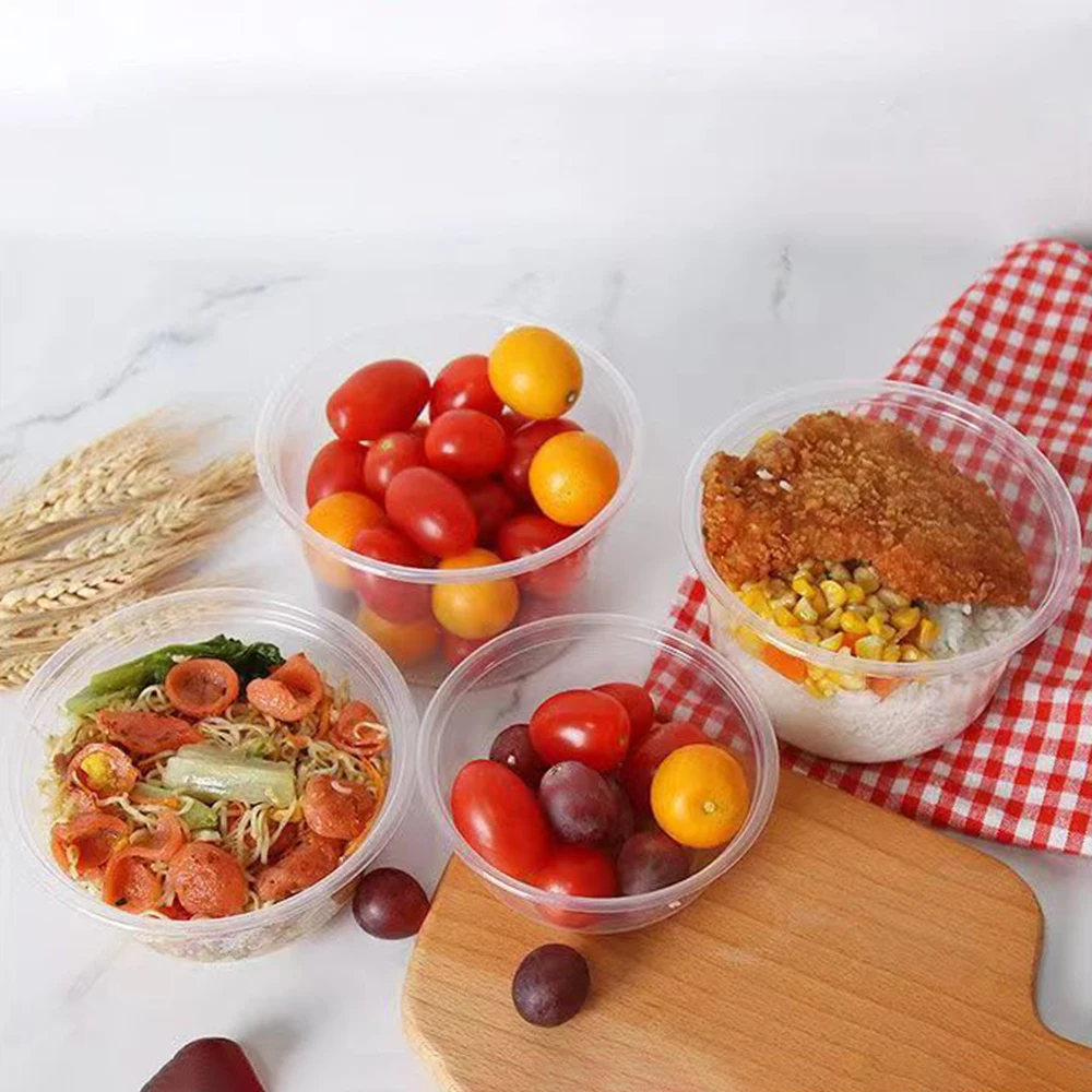 100PCS Disposable Plastic Takeaway Packaging Bowls, Transparent Round Small Bowls, Family Gathering Meal Boxes
