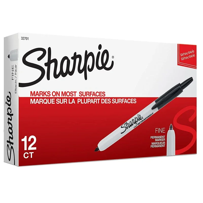 12pcs Sharpie 32701 Retractable Permanent Markers Oil Fine Point Colored Paint Pen Painting Plastic Metal Wood CD Art Supplies