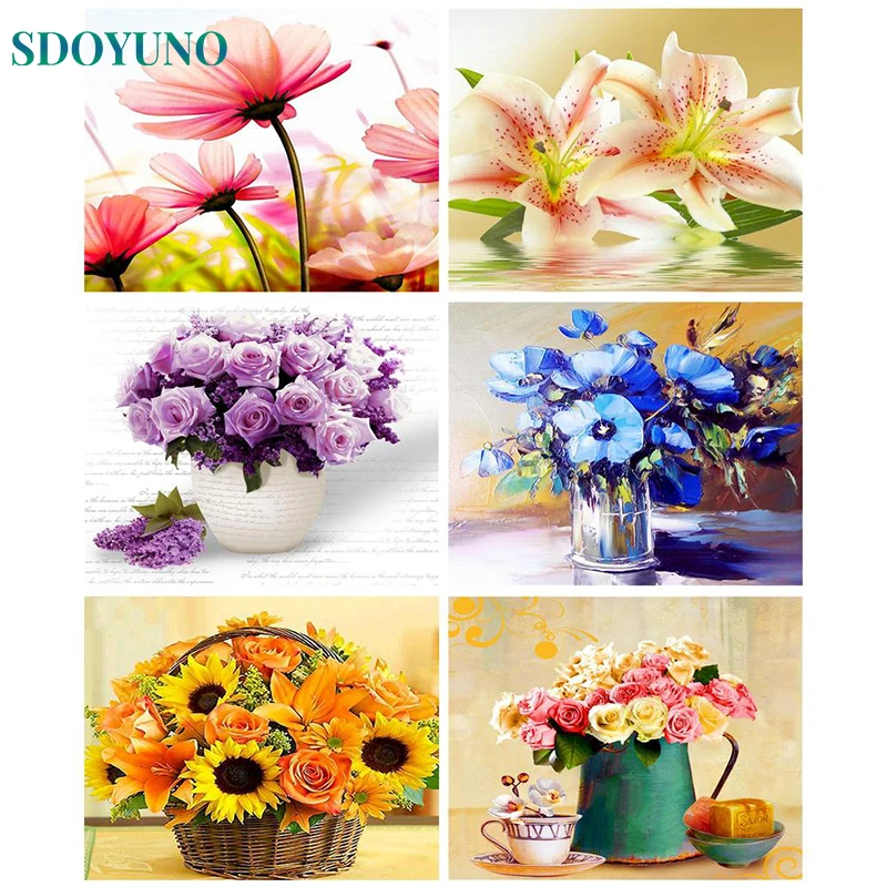 

SDOYUNO Paint By Numbers Flowers Hand Painted Picture Numbers Scenery Drawing Canvas Home Decor Coloring By Numbers Adults Kit
