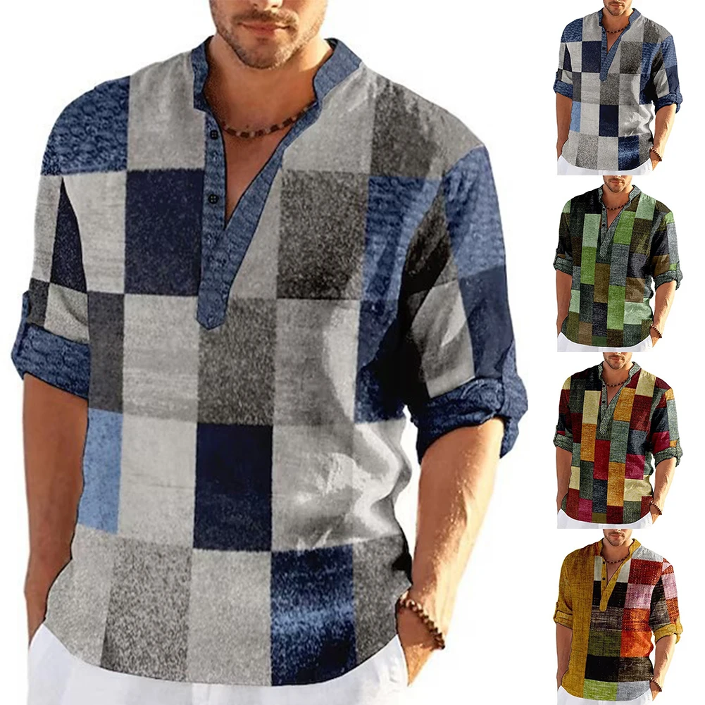 

Mens Casual Long Sleeve T Shirt Loose V Neck Tops 3D Print Tee Pullover Spring Fashion Casual Top M-3XL